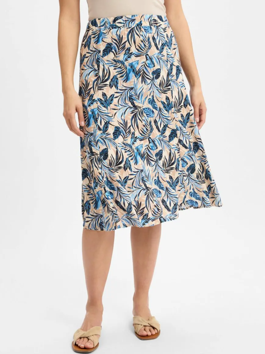 Franco Callegari Röcke*Damen Midirock mit Leinenanteil blau beige gemustert