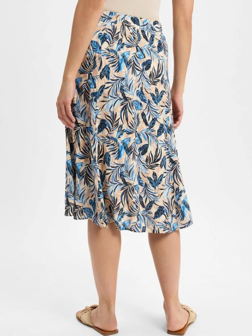 Franco Callegari Röcke*Damen Midirock mit Leinenanteil blau beige gemustert