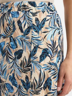 Franco Callegari Röcke*Damen Midirock mit Leinenanteil blau beige gemustert