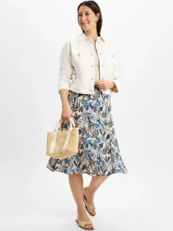 Franco Callegari Röcke*Damen Midirock mit Leinenanteil blau beige gemustert