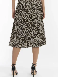 Faina Röcke*Damen Midirock mit Leo-Print beige gemustert