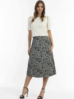 Faina Röcke*Damen Midirock mit Leo-Print grau gemustert