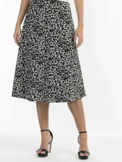 Faina Röcke*Damen Midirock mit Leo-Print grau gemustert
