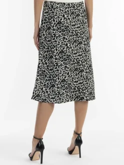 Faina Röcke*Damen Midirock mit Leo-Print grau gemustert