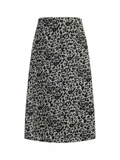 Faina Röcke*Damen Midirock mit Leo-Print grau gemustert