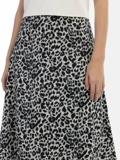 Faina Röcke*Damen Midirock mit Leo-Print grau gemustert