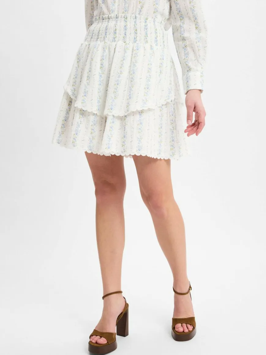 Marie Lund Collection Röcke*Damen Mini-Volantrock ecru blau gemustert