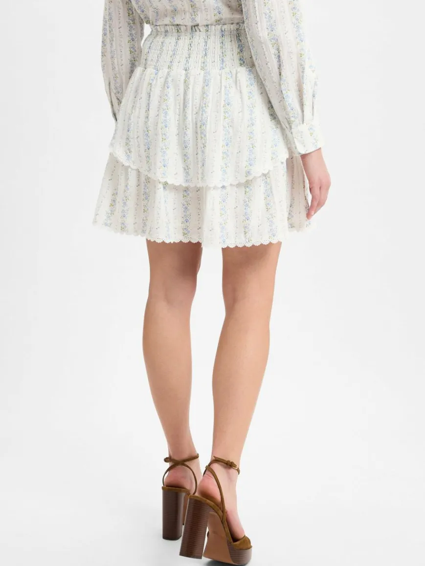 Marie Lund Collection Röcke*Damen Mini-Volantrock ecru blau gemustert