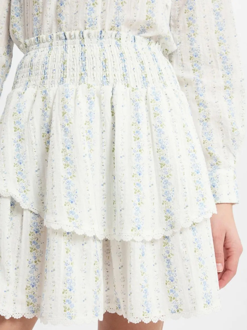 Marie Lund Collection Röcke*Damen Mini-Volantrock ecru blau gemustert