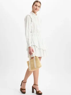 Marie Lund Collection Röcke*Damen Mini-Volantrock ecru blau gemustert