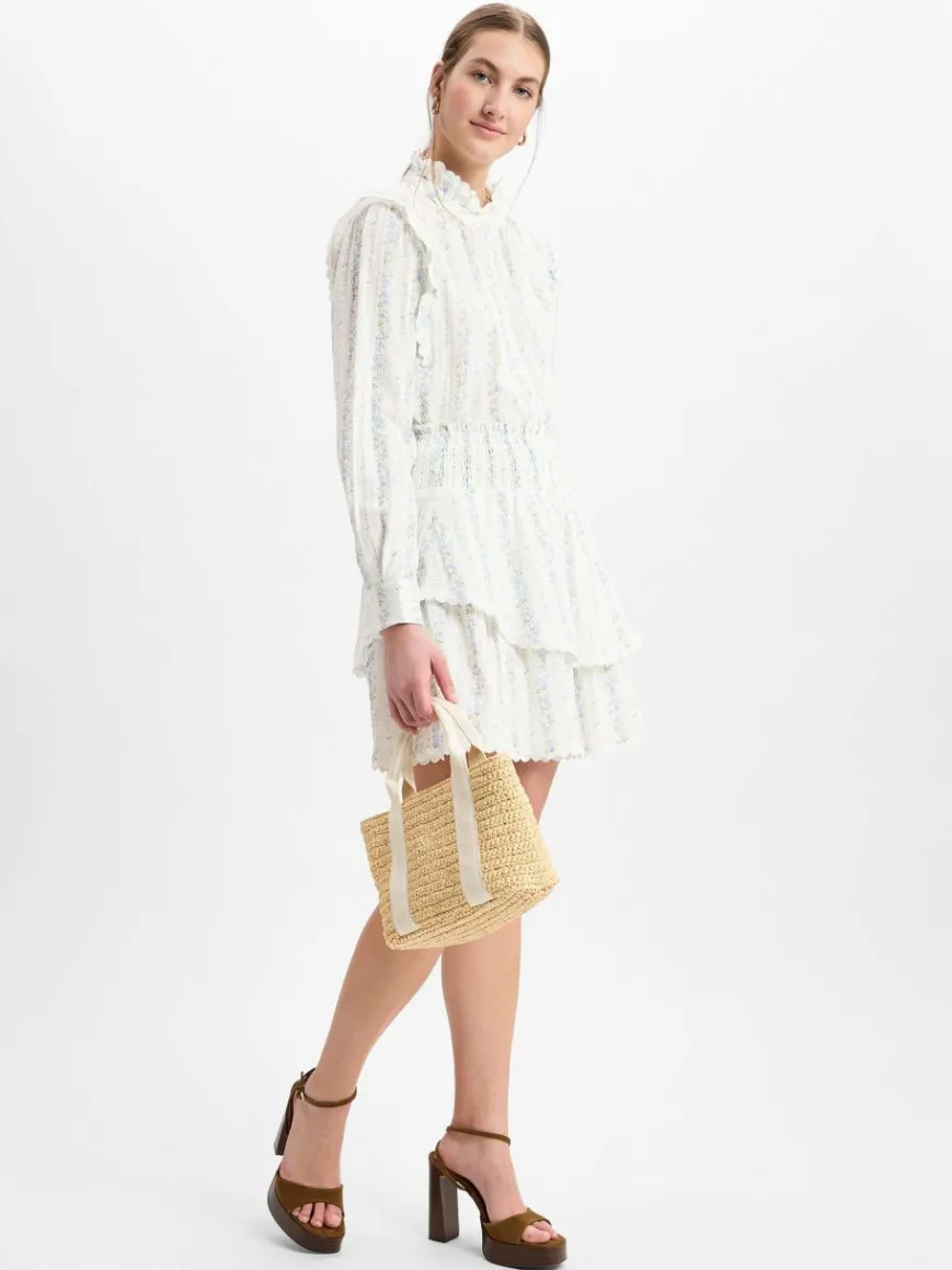 Marie Lund Collection Röcke*Damen Mini-Volantrock ecru blau gemustert