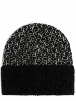 Calvin Klein Mützen & Hüte*Damen Mütze mit Alpaka-Anteil schwarz ecru gemustert