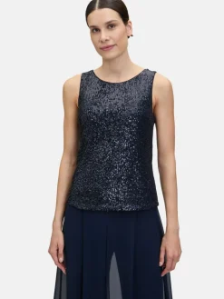 Vera Mont Blusen*Damen Pailletten-Top marine blau uni