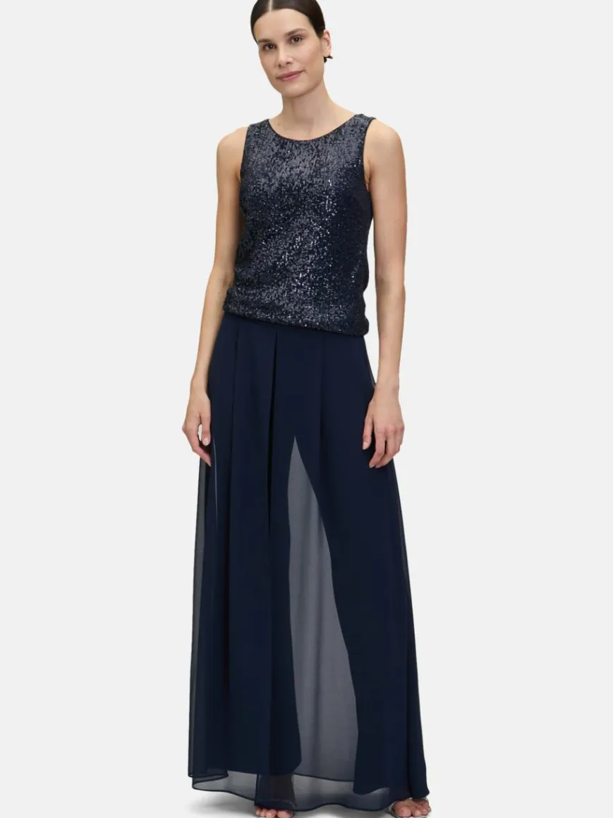 Vera Mont Blusen*Damen Pailletten-Top marine blau uni