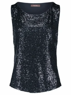 Vera Mont Blusen*Damen Pailletten-Top marine blau uni