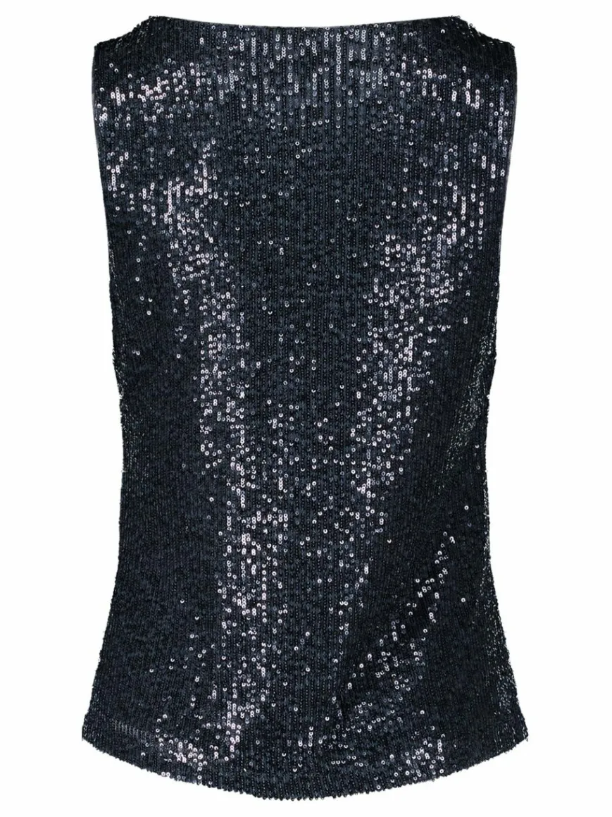 Vera Mont Blusen*Damen Pailletten-Top marine blau uni