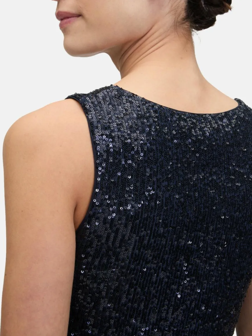 Vera Mont Blusen*Damen Pailletten-Top marine blau uni