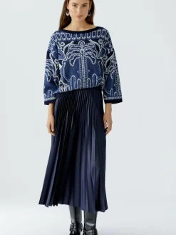 Oui Röcke*Damen Plisseerock blau uni