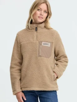 OXMO Sweatshirts & Sweatjacken*Damen Plüschjacke - OXABBY HALFZIP beige uni
