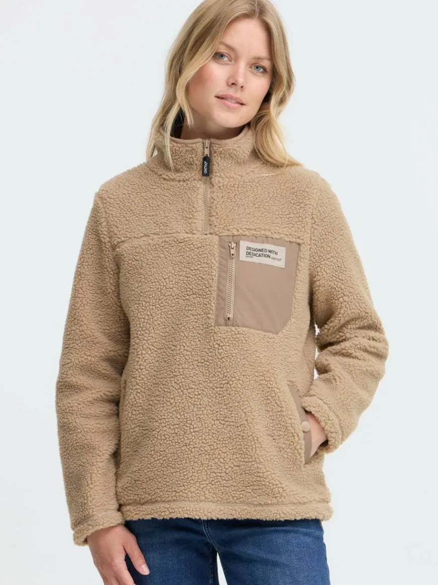 OXMO Sweatshirts & Sweatjacken*Damen Plüschjacke - OXABBY HALFZIP beige uni