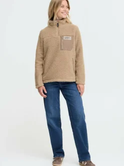 OXMO Sweatshirts & Sweatjacken*Damen Plüschjacke - OXABBY HALFZIP beige uni