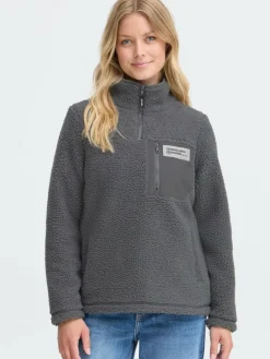 OXMO Sweatshirts & Sweatjacken*Damen Plüschjacke - OXABBY HALFZIP grau uni