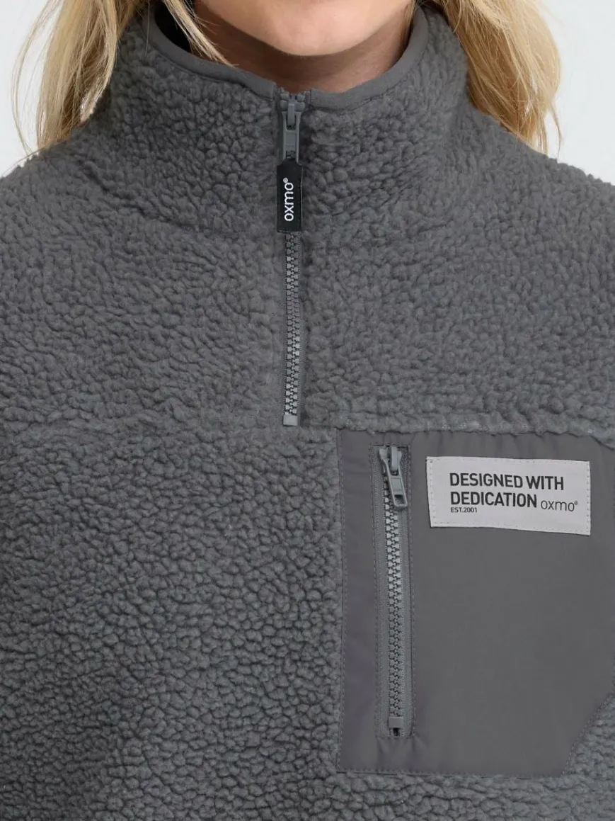 OXMO Sweatshirts & Sweatjacken*Damen Plüschjacke - OXABBY HALFZIP grau uni