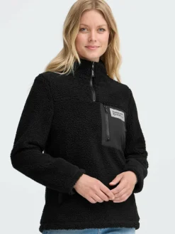 OXMO Sweatshirts & Sweatjacken*Damen Plüschjacke - OXABBY HALFZIP schwarz uni