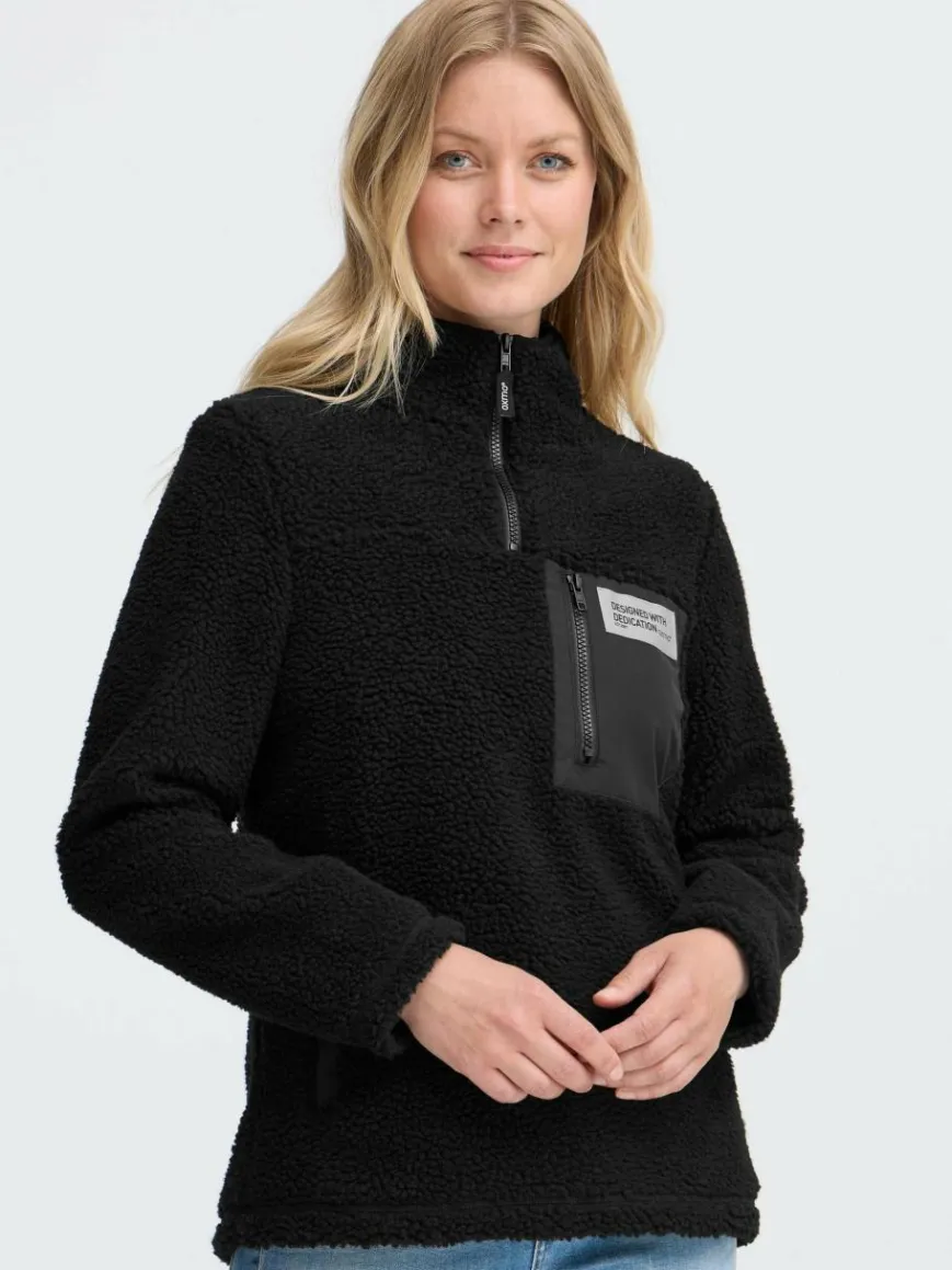 OXMO Sweatshirts & Sweatjacken*Damen Plüschjacke - OXABBY HALFZIP schwarz uni
