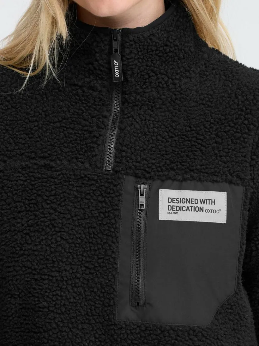 OXMO Sweatshirts & Sweatjacken*Damen Plüschjacke - OXABBY HALFZIP schwarz uni