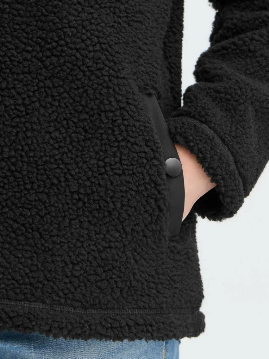 OXMO Sweatshirts & Sweatjacken*Damen Plüschjacke - OXABBY HALFZIP schwarz uni