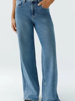 Oui Hosen|Jeans*Damen 5-Pocket Hose blau uni