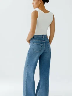 Oui Hosen|Jeans*Damen 5-Pocket Hose blau uni