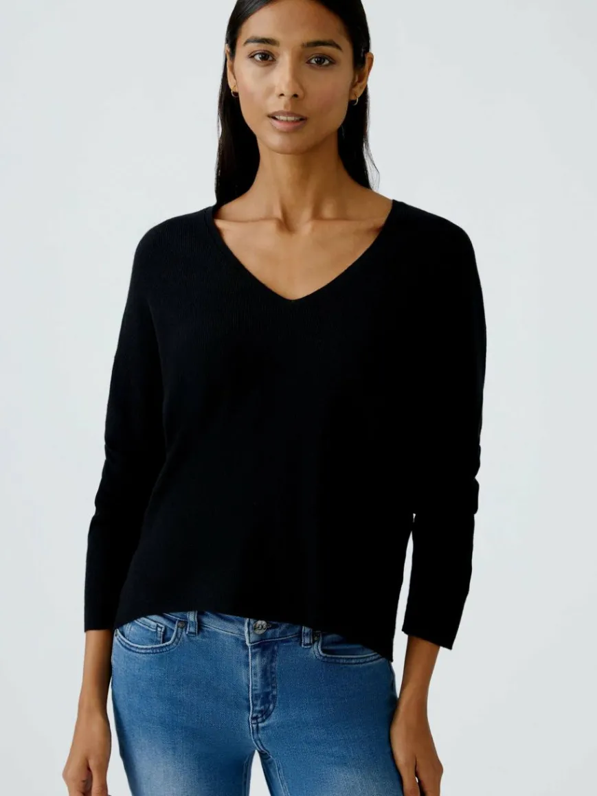 Oui Pullover & Strickjacken*Damen Pullover schwarz uni