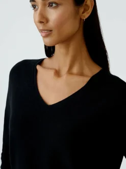 Oui Pullover & Strickjacken*Damen Pullover schwarz uni