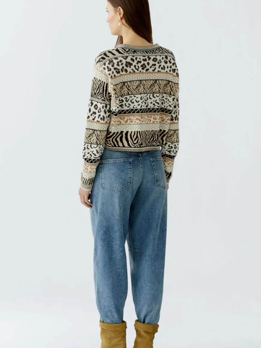 Oui Pullover & Strickjacken*Damen Pullover weiß schwarz gemustert