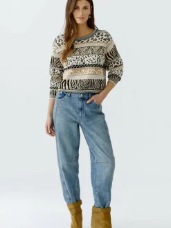 Oui Pullover & Strickjacken*Damen Pullover weiß schwarz gemustert