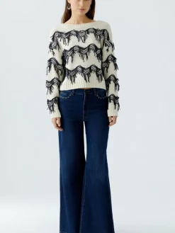 Oui Pullover & Strickjacken*Damen Pullover weiß blau gemustert