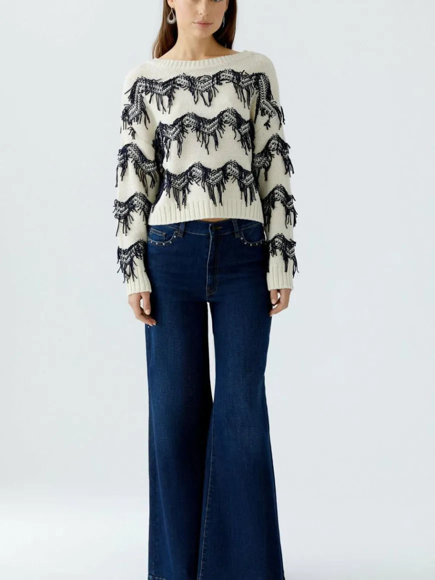 Oui Pullover & Strickjacken*Damen Pullover weiß blau gemustert