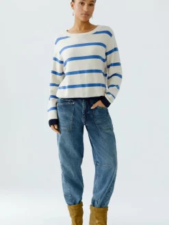 Oui Pullover & Strickjacken*Damen Pullover weiß blau gestreift