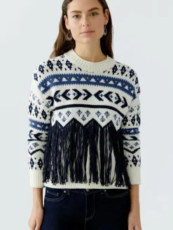 Oui Pullover & Strickjacken*Damen Pullover weiß blau gemustert