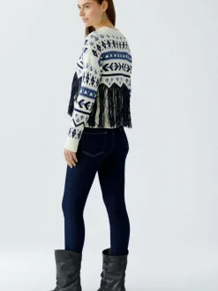 Oui Pullover & Strickjacken*Damen Pullover weiß blau gemustert