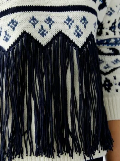 Oui Pullover & Strickjacken*Damen Pullover weiß blau gemustert