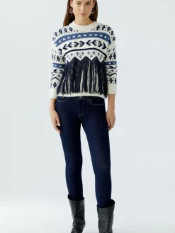 Oui Pullover & Strickjacken*Damen Pullover weiß blau gemustert