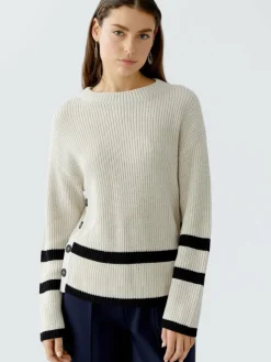 Oui Pullover & Strickjacken*Damen Pullover beige grau gestreift