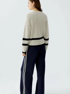 Oui Pullover & Strickjacken*Damen Pullover beige grau gestreift