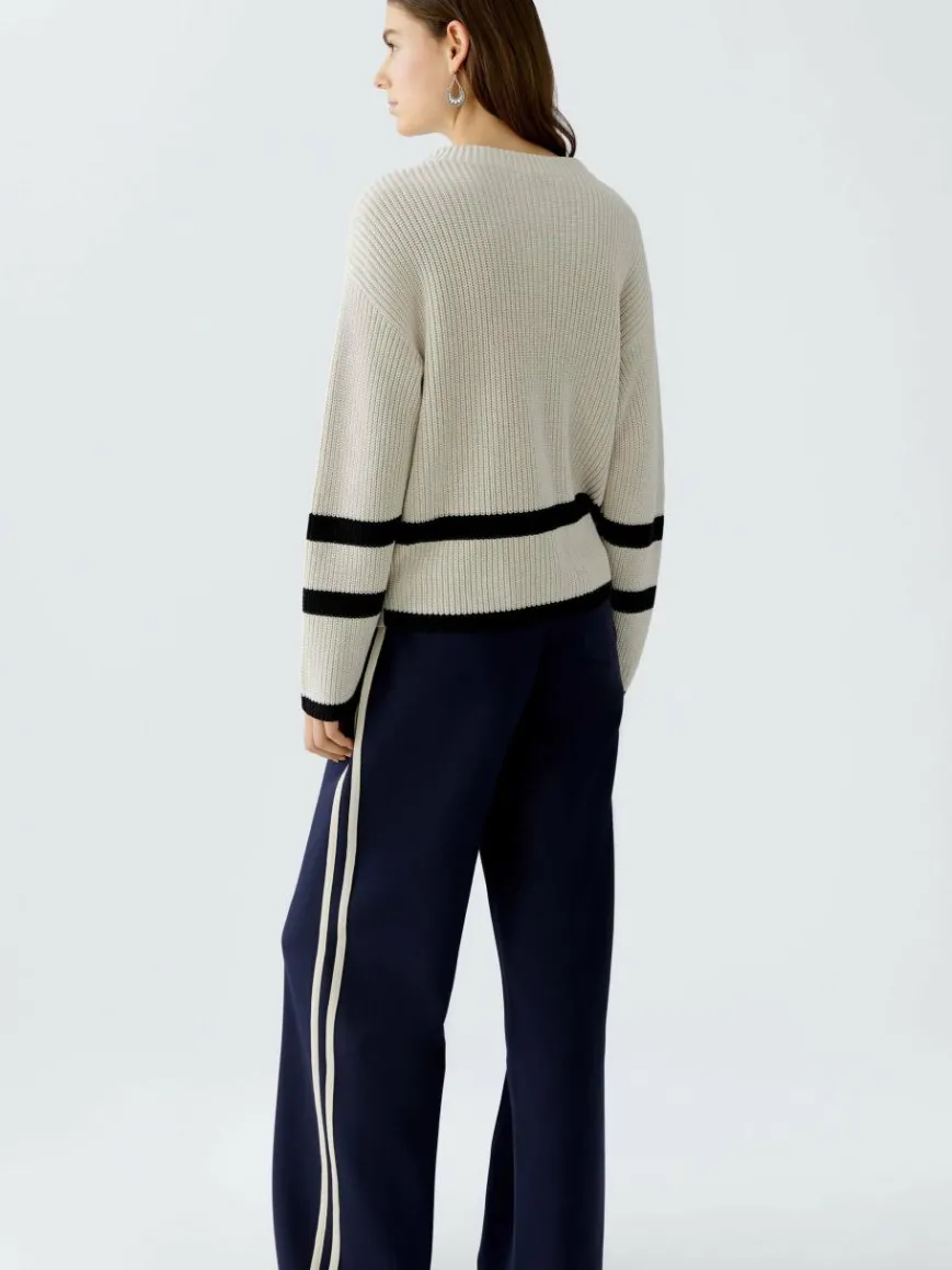 Oui Pullover & Strickjacken*Damen Pullover beige grau gestreift