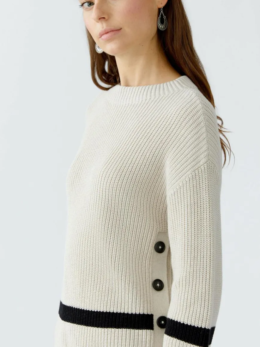 Oui Pullover & Strickjacken*Damen Pullover beige grau gestreift