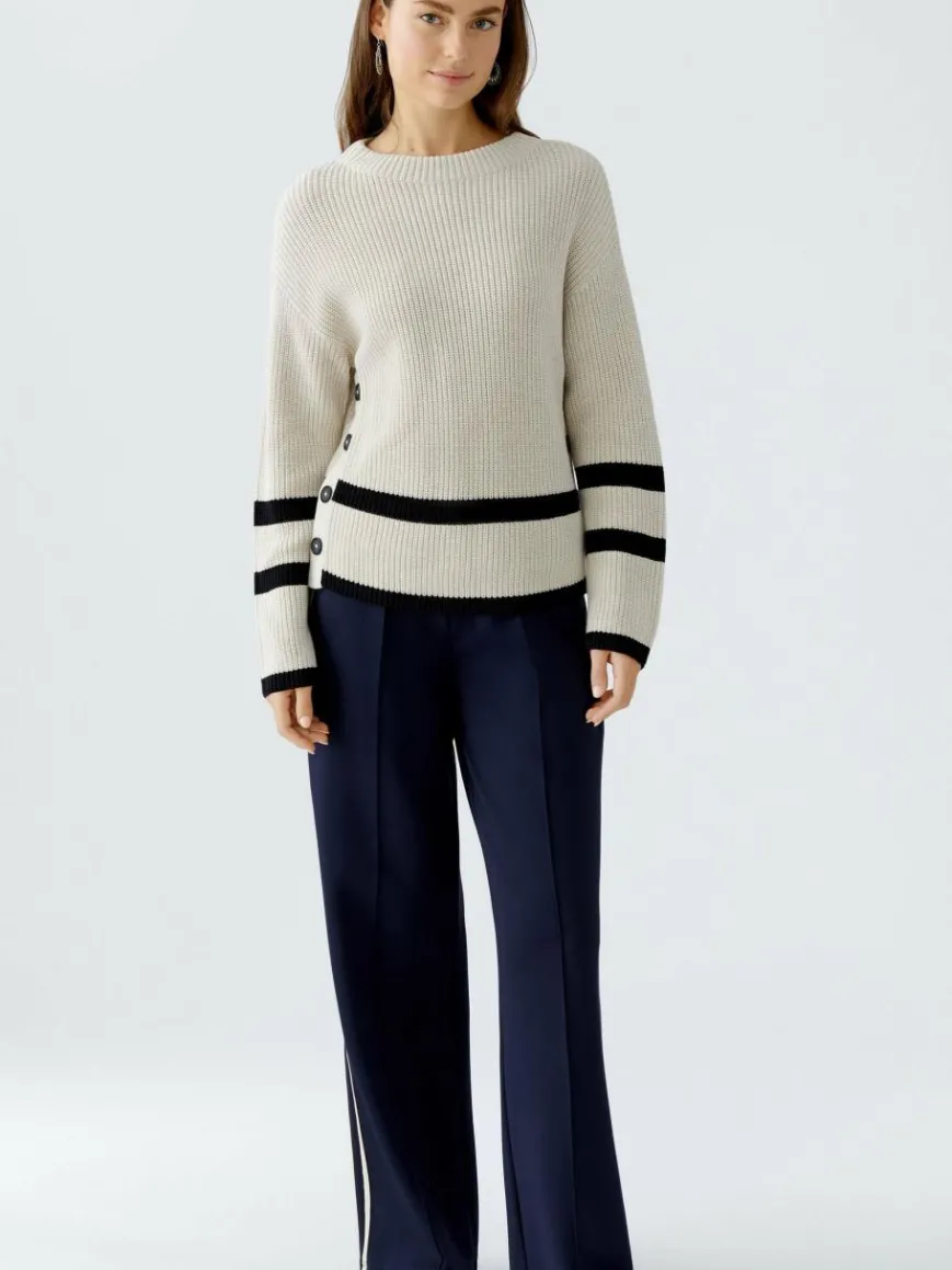 Oui Pullover & Strickjacken*Damen Pullover beige grau gestreift