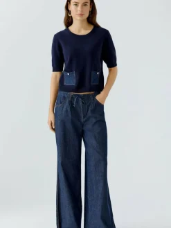 Oui Pullover & Strickjacken*Damen Pullover blau uni